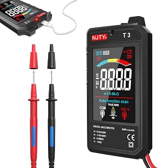 NJTY T3 Auto-Ranging Digital Multimeter, Type-C Rechargeable | Measures AC/DC voltage up to 600V and resistance; color screen, NCV and live wire detection for outlets and wiring checks