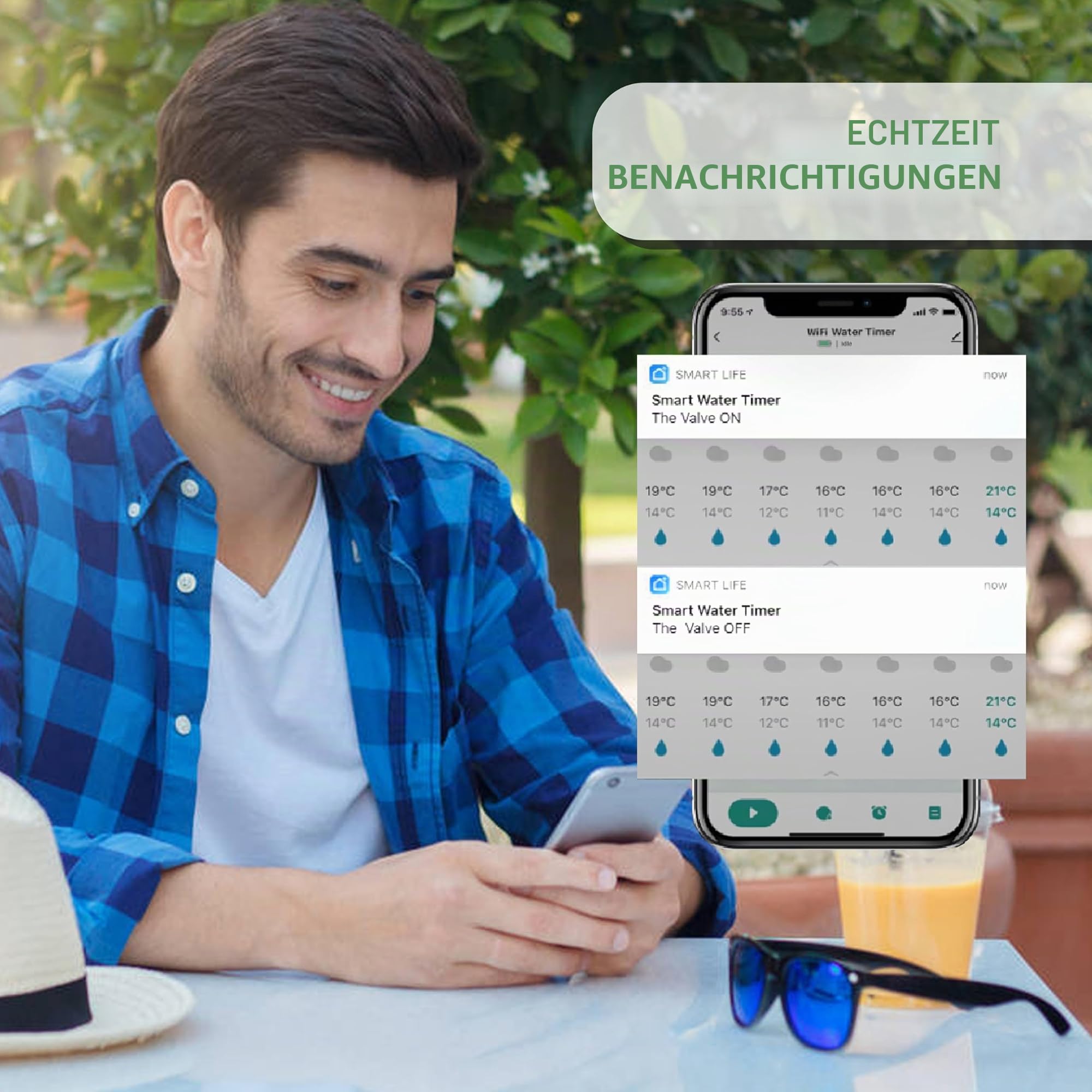 johgee Garten Bewässerungscomputer mit WiFi Hub, Wasserdichtigkeit IPX5, Automatische Bewässerung, Wasser Zeitschaltuhr für Garten Rasen
