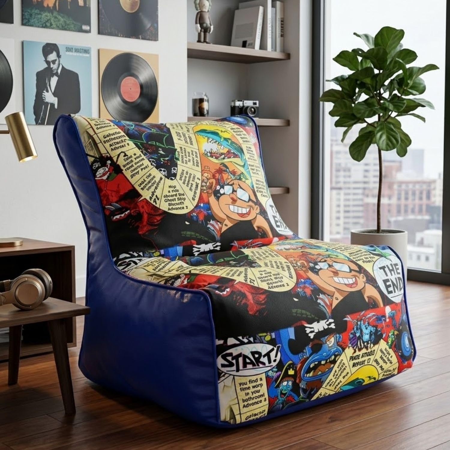 Bean Bag Chair Cover | Size: 0XL | Color: Comic Page Blue | Without Beans | Premium Leatherette Cover (CMF 1225)-image-6