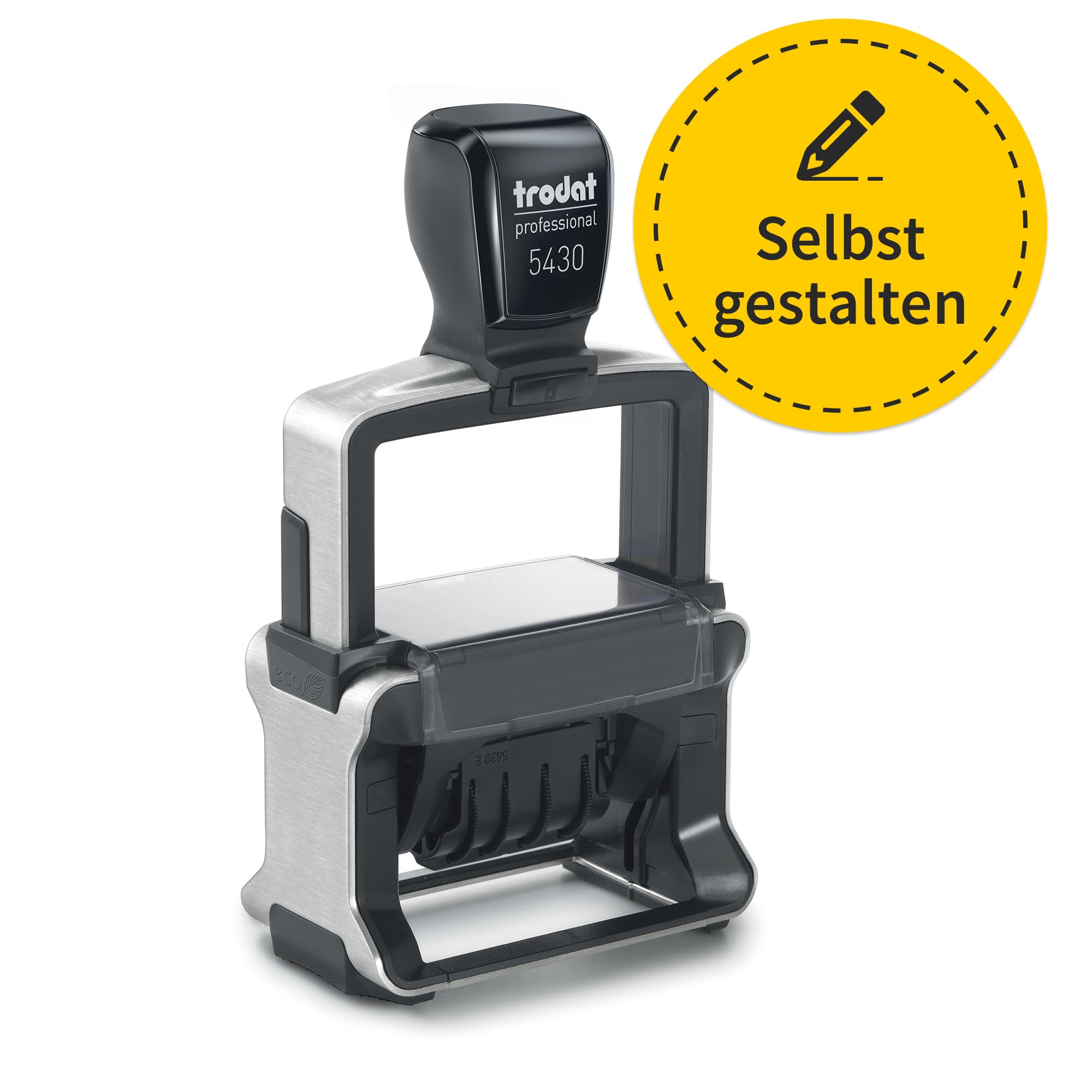 Trodat Professional 5430 Stempel 41x24mm - 4 Zeilen - personalisierbar | Trodat Professional 5430 Datumstempel, 41x24mm, personalisierbar mit Text und Logo, Datum verstellbar