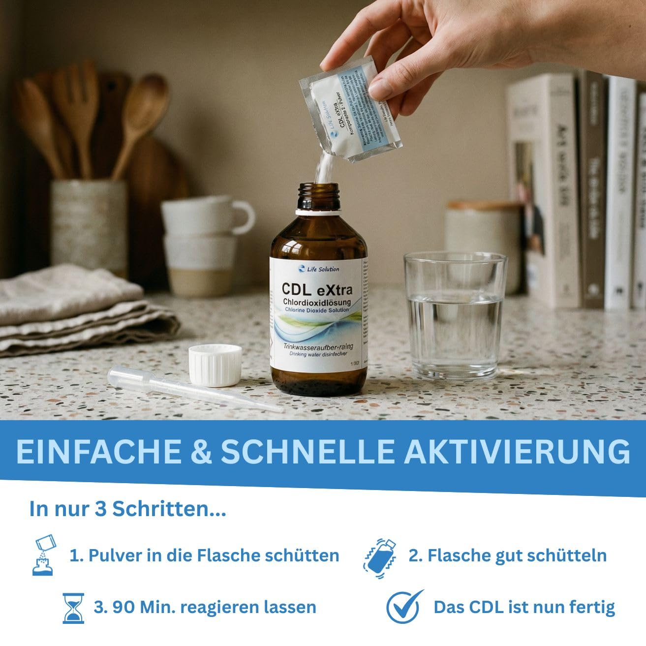 CDL eXtra - Chlordioxid Lösung 0,3% - CDs - extra Lange Haltbarkeit (3-4 Jahre) - Trinkwasserdesinfektion - Wasseraufbereitung - 250 ml