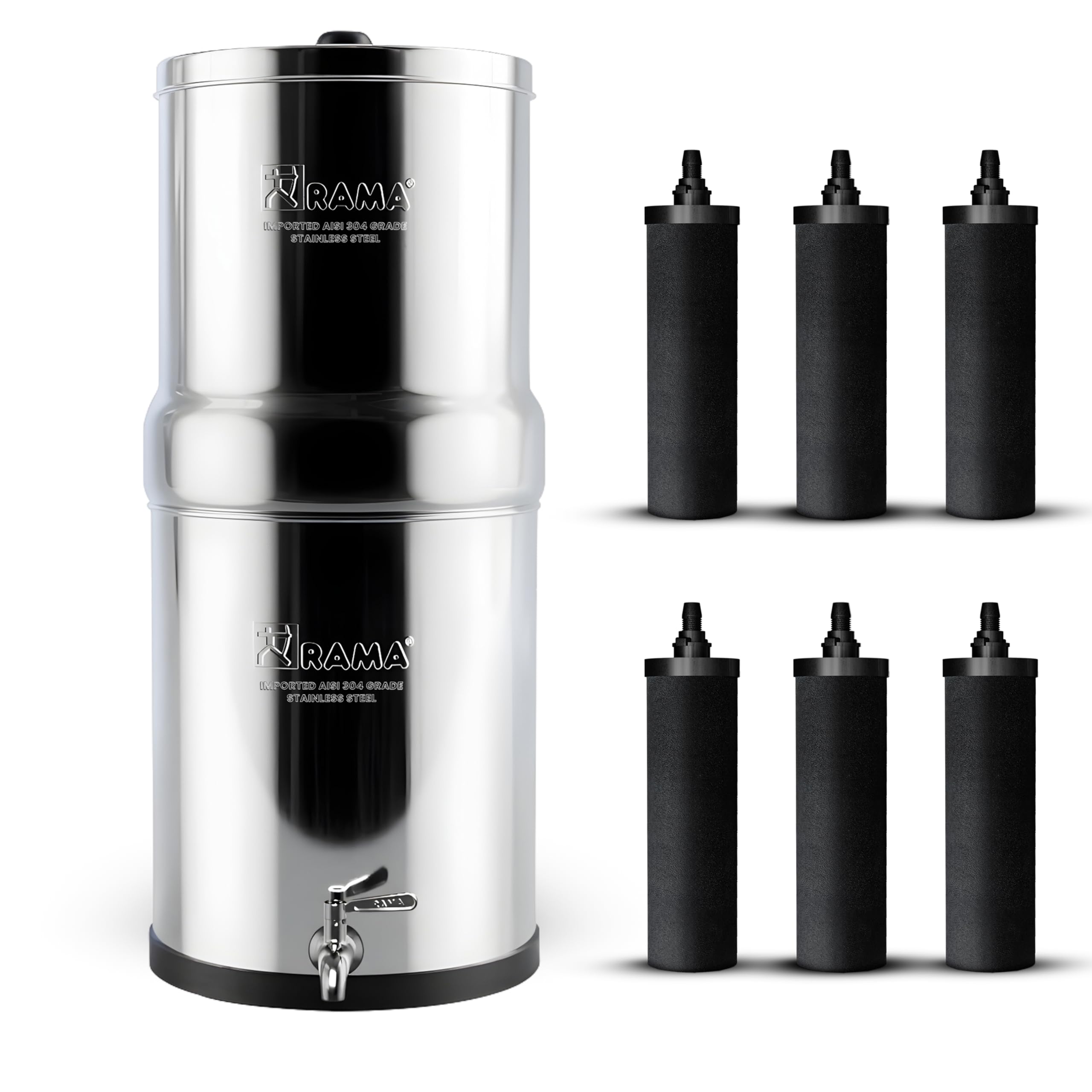 RAMA Gravity Water Filter, 16 Litre Storage (32 Litre Total Capacity) 304 High Grade Stainless Steel Water Purifier for Home, 10 Year Manufacturer Warranty with 6 Carbon Candle and Stainless Steel Tap (B0B6HPQSD7) Amazon Price History, Amazon Price Tracker