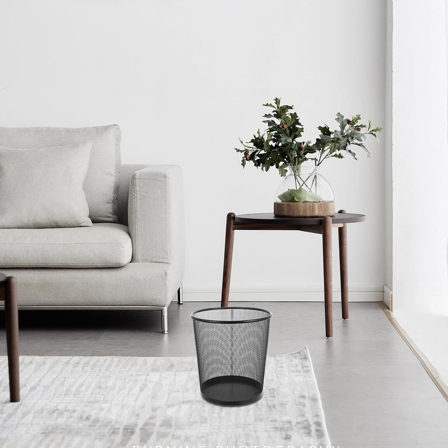 Kichvoe 2pcs Metal Mesh Trash Can Wastebasket Large Wire Paper Storage Basket Household Kitchen Bathroom Office Garbage Bin Black