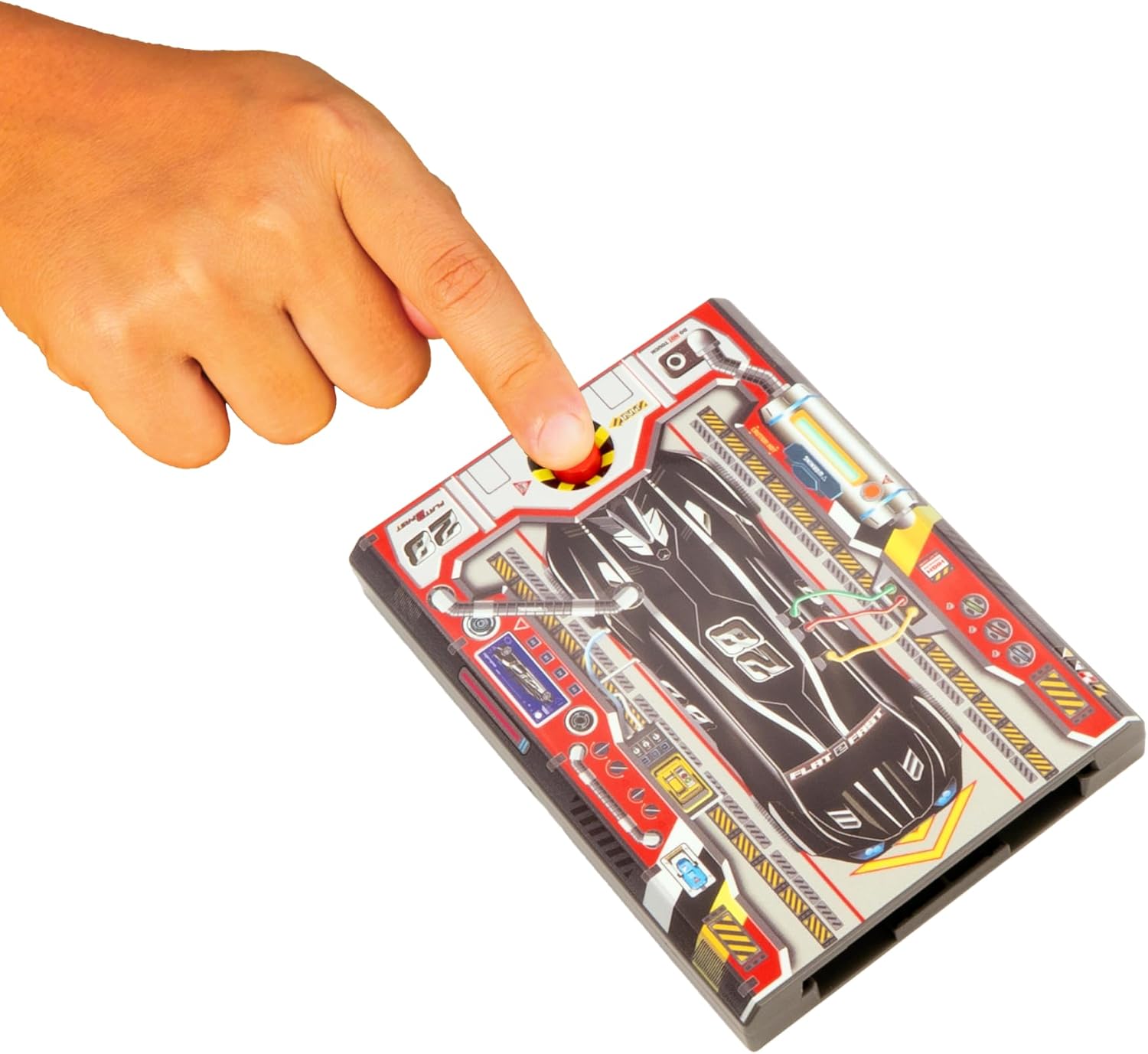 FLAT 2 FAST Original Stunt Card Racer – Flat Car Racer and Pocket Size Racecar Launcher with Built-in Button for Stunt Launching and Racing – Compact – Jet Black