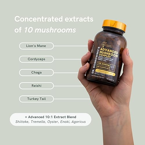 Miniatura 3 de Dr Sosnowski's Complejo de hongos BioActive X10 Potentes extractos de melena de león, cordyceps, chaga, cola de pavo, reishi, shiitake, tremelia