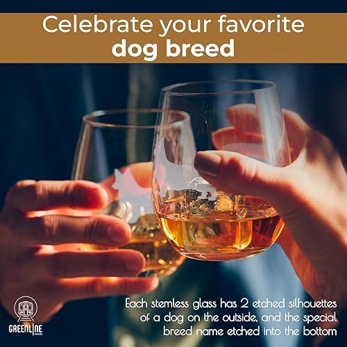 Miniatura 2 de Copas de vino sin tallo (juego de 2) de perros de raza  Regalos para amantes de perros  Silueta de 2 caras grabada a mano con nombre de la raza en