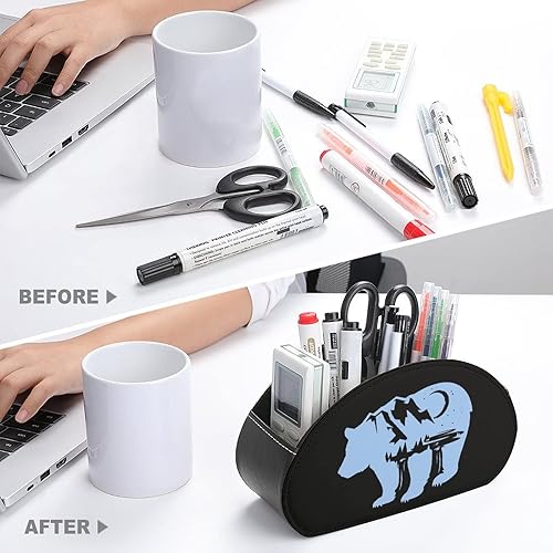 Miniatura 3 de Bear Mountain Moon - Soporte de cuero para control remoto con 5 compartimentos, caja de almacenamiento de oficina, bandeja de escritorio