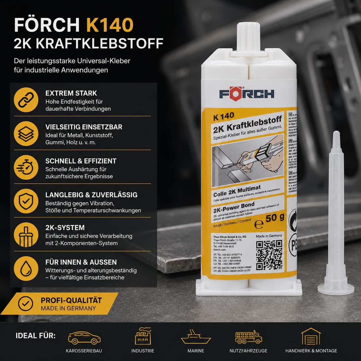 3x Förch Kraftklebstoff 2K K140 – Der leistungsstarke Universal-Kleber für industrielle Anwendungen
