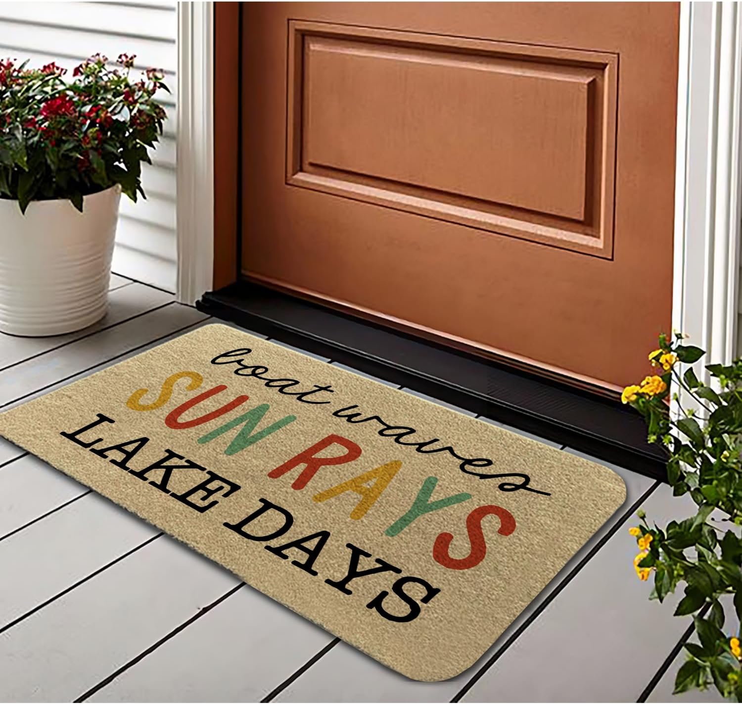 Doormat, 29.5x17.7inch Modern Wave Lake Theme, Buzhidxl-01, Water Resistant, Anti-Slip, 9mm Pile Height, 17.7in Min Door Width, Unisex, Both Indoor/Outdoor, Spring-Summer-Autumn-Winter
