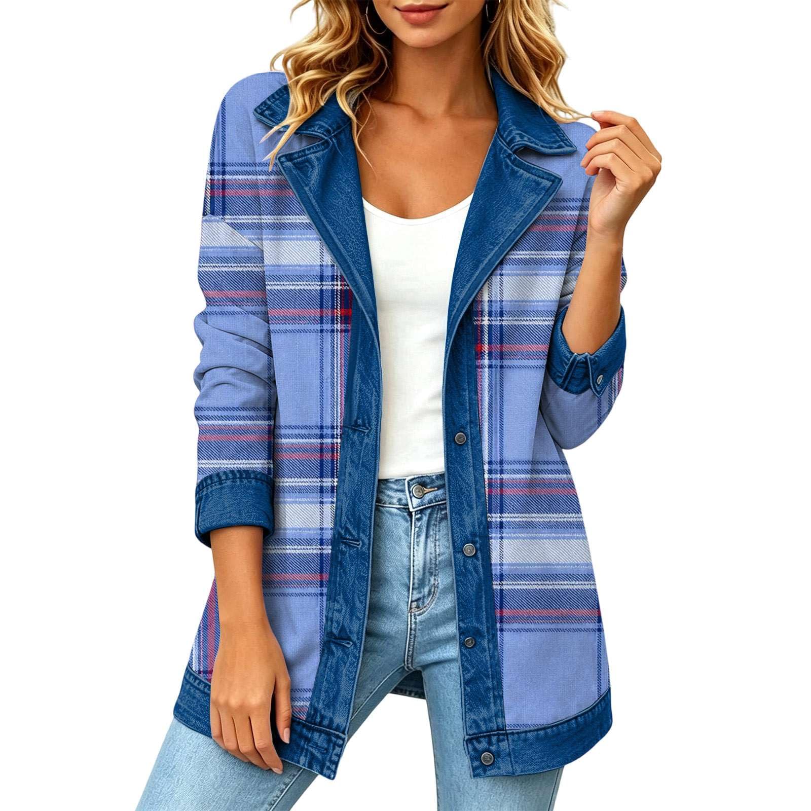 Giacca Donna Jeans Cardigan Elegante Denim in Maglia Patchwork