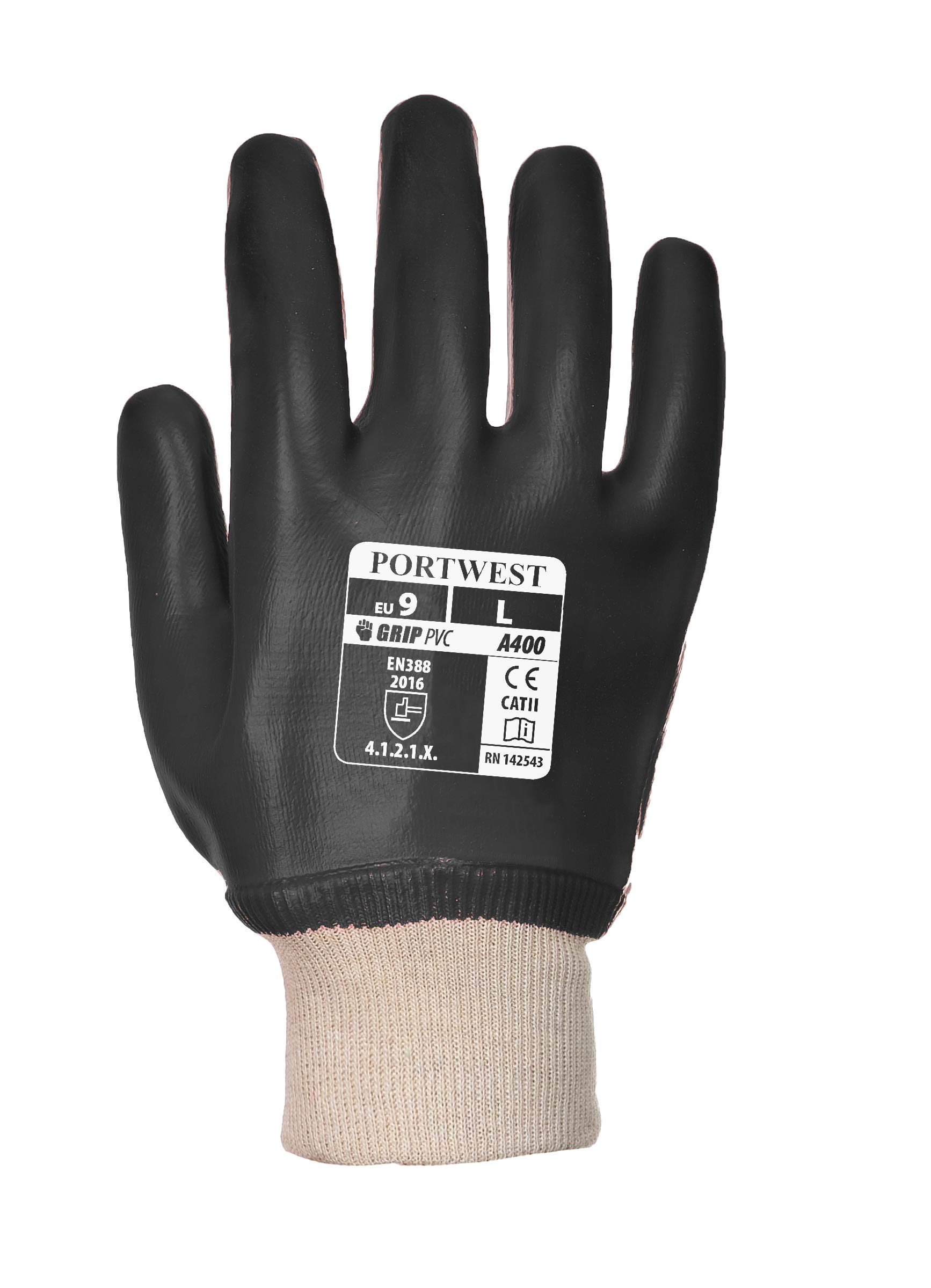Portwest Pvc Puño Elástico , Tamaño: M, Color: Negro, A400BKRM