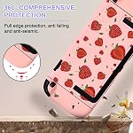 DLseego Boîtier de rangement pour commutateur Nintendo 2 2025 Ensemble d'accessoires, 10 Carte de jeu fentes mignon protection,1 Dur PC - C'est une affaire. 1PC Pendentif décoratif, 2 Poignées de la pouce, minces & Portable, fraise - rose 2