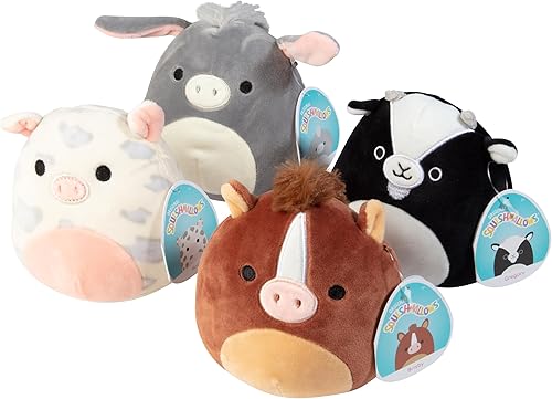 Squishmallow Farm - Paquete de 4 juguetes de peluche oficiales de Jazwares de 5 pulgadas, Jason Donkey, Rosie Pig, Brisby Horse, Gregory Goat,
