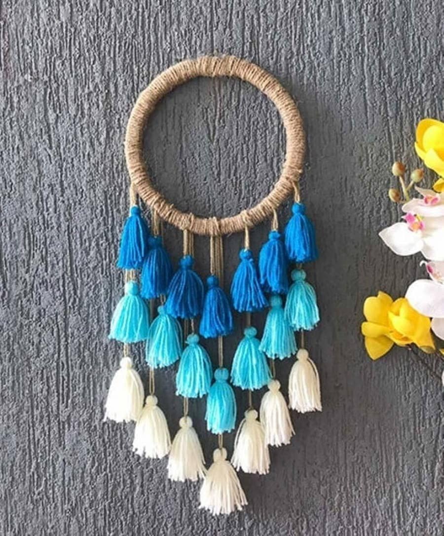 GN Dream Catcher | Macrame Wall Hanging | Modern Dream Catcher | Bohemian Style | Hoop Wall Hanger - Woolen (Multi Color Size 8X15 INCH) Toran-image-26