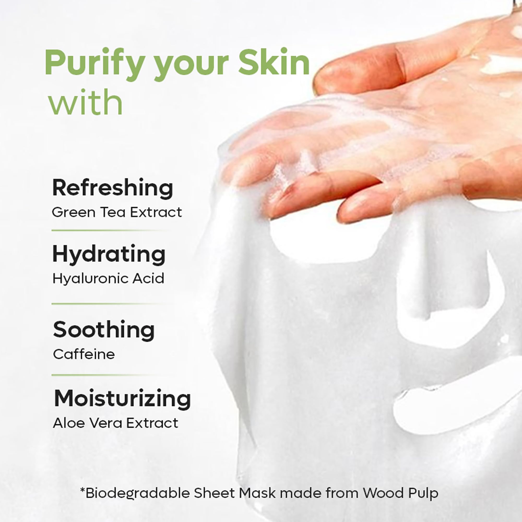 mCaffeine Green Tea Sheet Mask with Niacinamide, Hydrating Face Masks for Pore Tightening, Reduces Hyperpigmentation - Image 2