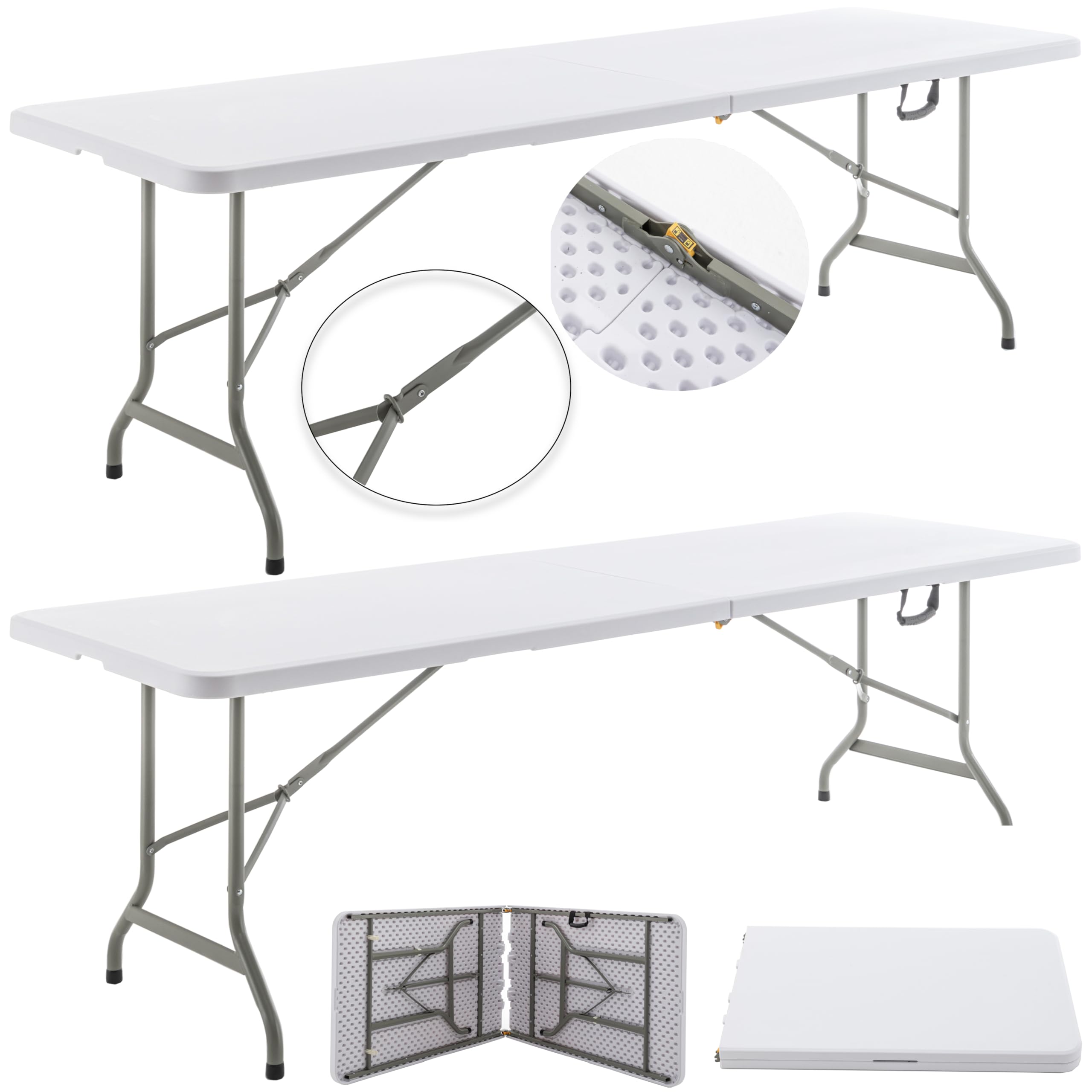 BTEXPERT Set of 2, 96" Long 8-Foot White Plastic Folding Table Portable 30" Wide, 29" High, Indoor Outdoor Events Banquet Dining Party Patio