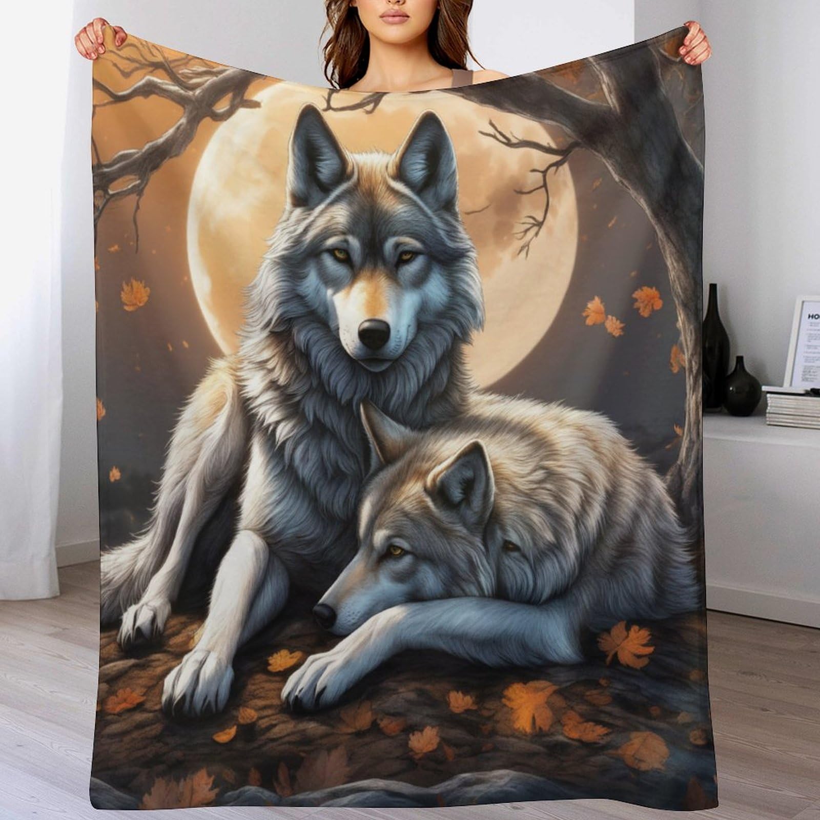 Couverture en flannel loup 100x130cm plaid polaire peluche super doux