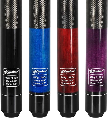 Juego de 4 palos de billar de 18, 19, 20, 21 onzas en 4, 2 piezas de barra de billar con agarre 3D, palos de mesa de billar de 58 pulgadas para