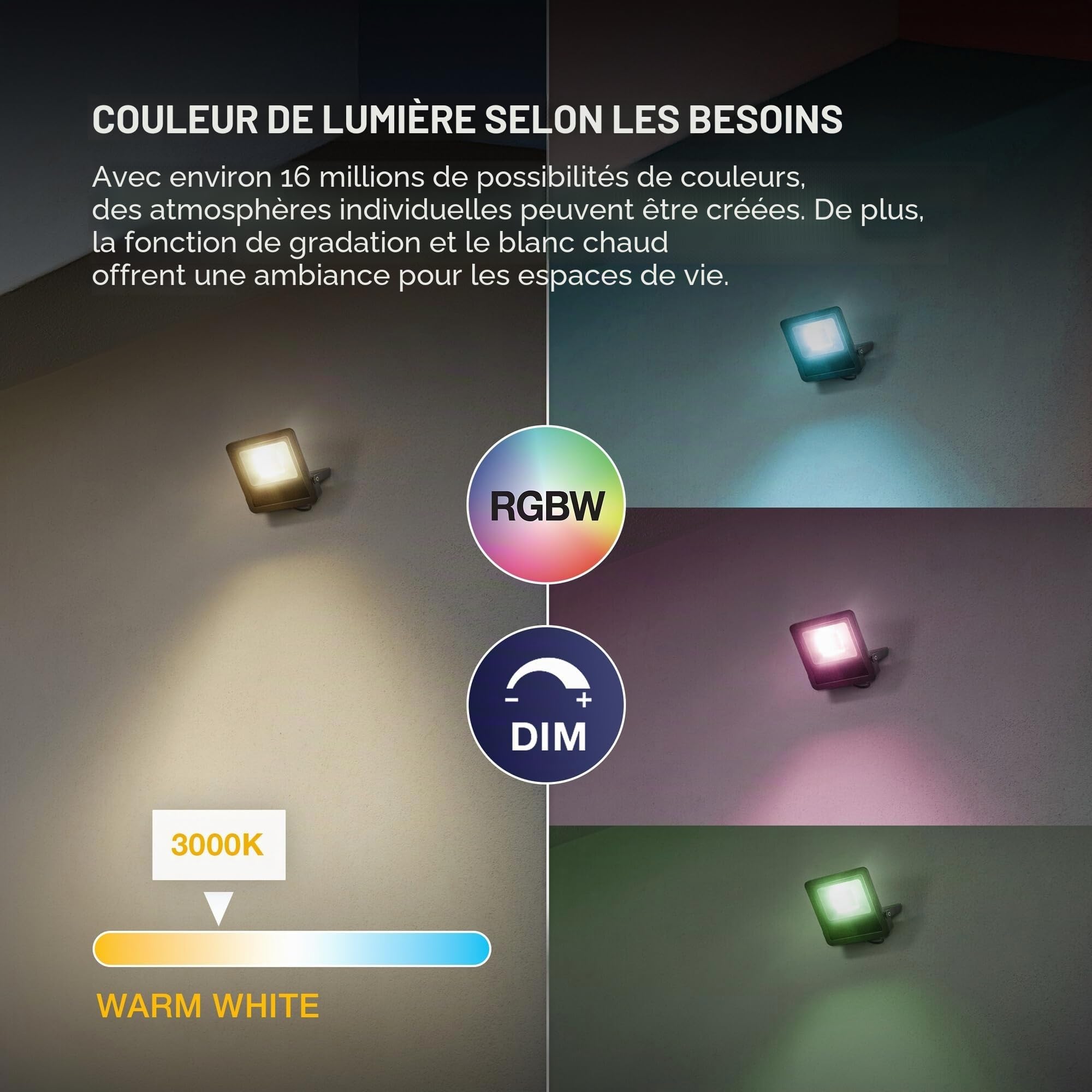 Osram Projecteur LED SMART+ Matter Floodlight, 20W, 1600lm, RGBW 16 millions de couleurs, 3000K, WiFi, Matter, Alexa/Google, IP65
