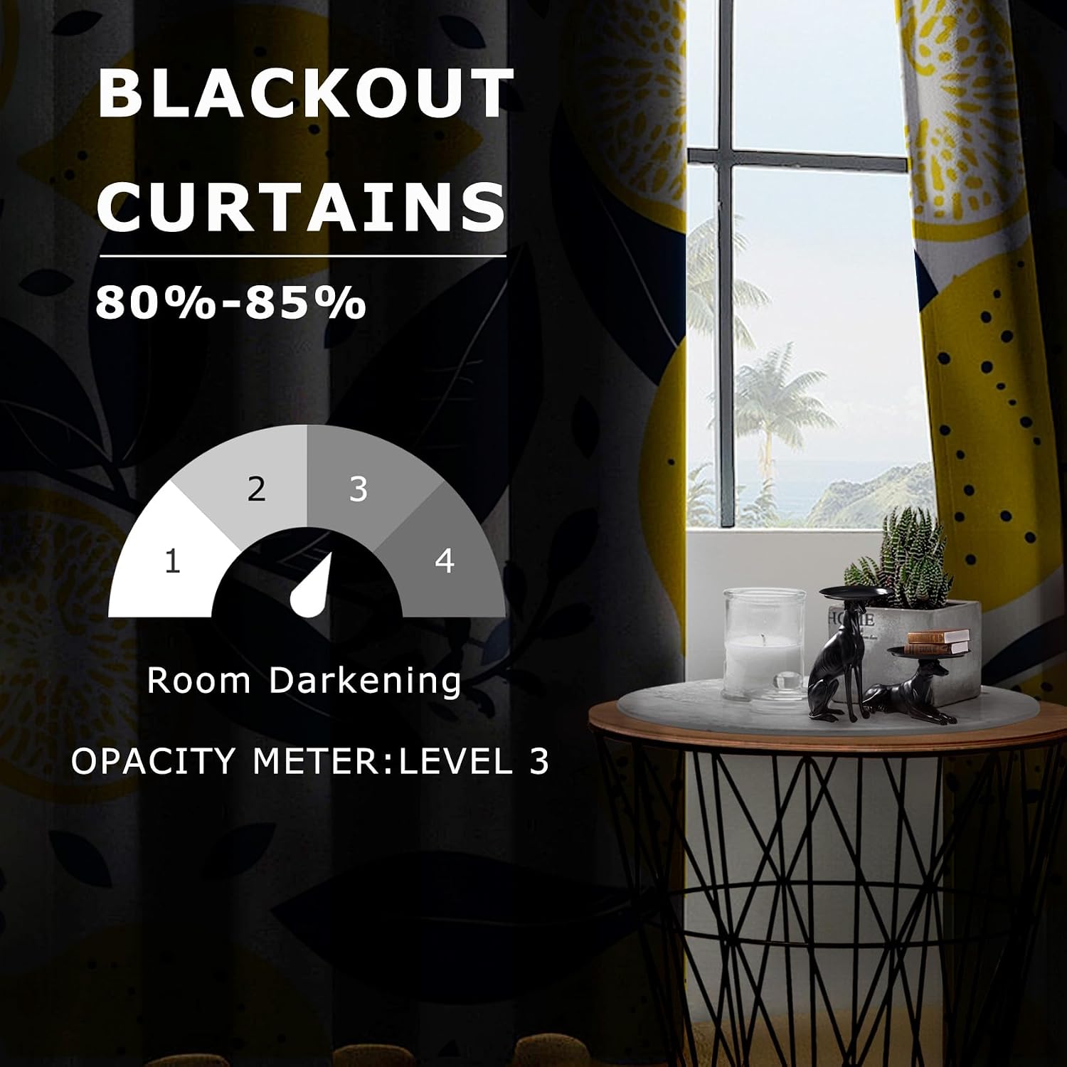Lemon Curtains 63 Inch Length - Citrus Yellow Fruit Summer Patterned Blackout Curtains for Living Room Bedroom, Room Darkening Grommet Drapes Window Treatments, 2 Panel Set