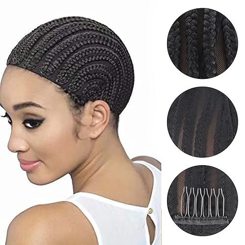 Miniatura 4 de xccoco 1 gorra de peluca de ganchillo trenzada transpirable para hacer pelucas sintéticas duraderas y estables, color negro, más fácil de coser en