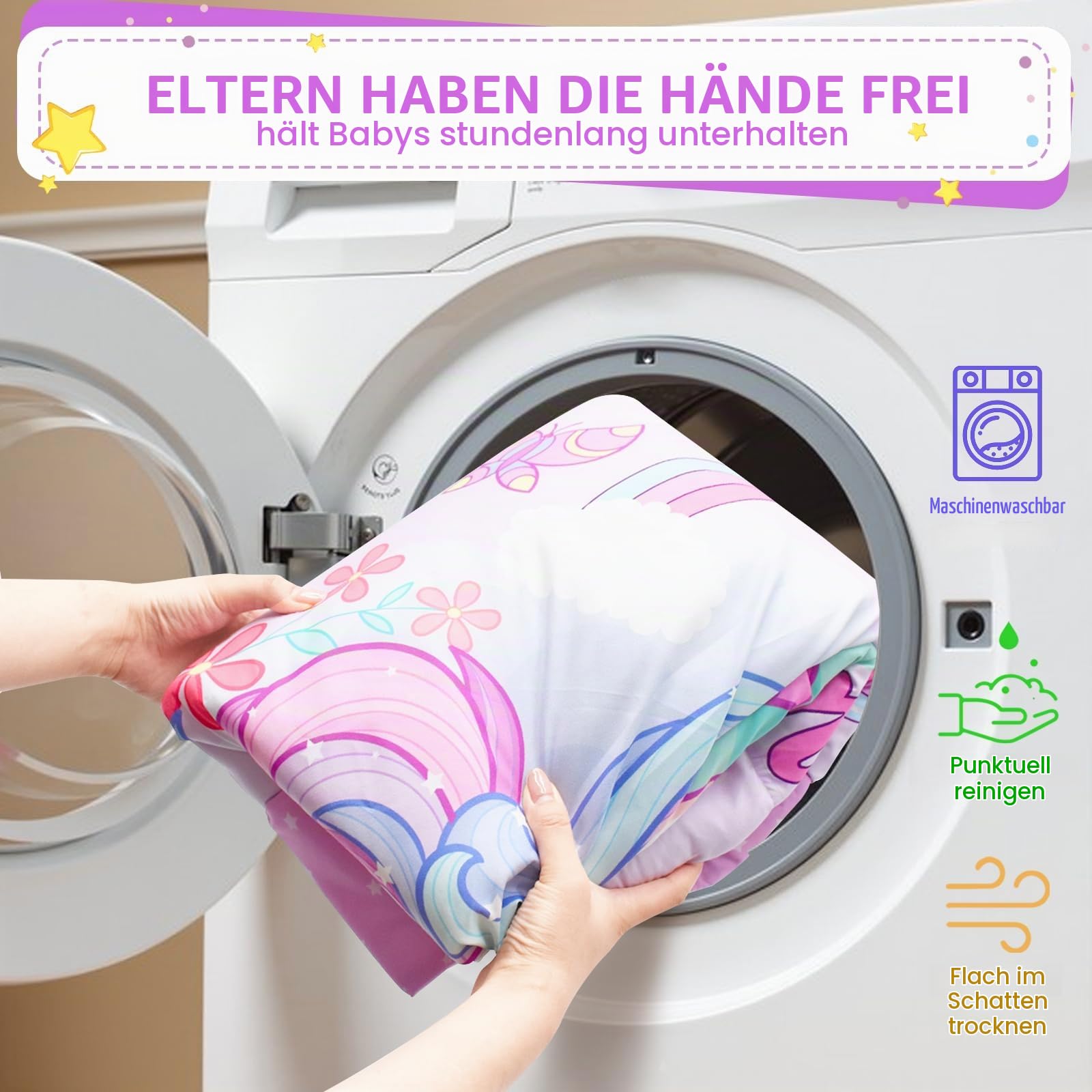 Einhorn Spielbogen Baby 4 in 1, Krabbeldecke mit 5 Hängespielzeug Kissen, Faltbar Weich Krabbelmatte Baby ab 3-24 Monate, Frühe Sensorische Entwicklung Play Mat für Neugeborene