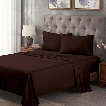 SUPERIOR Egyptian Cotton 300 Thread Count Bed Sheet Set, 1 Elastic Deep Pocket Fitted Sheet, 1 Flat Sheet, 1 Pillowcase, Daily Soft Sheets, Luxury, Plush, Home Essentials, Twin, Mocha