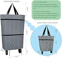 Vista 2 de Grocery Cart with Wheels, Reusable Portable Collapsible Trolley Bags Hand Pulling Utility Collapsible Grocery Bag with Hand Straps Folding Shopping