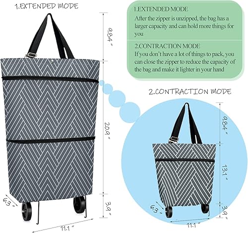 Miniatura 2 de Grocery Cart with Wheels, Reusable Portable Collapsible Trolley Bags Hand Pulling Utility Collapsible Grocery Bag with Hand Straps Folding Shopping
