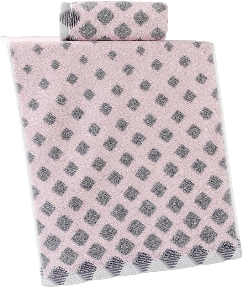 YiLUOMO Hand Towel Set of 2 Super Soft Highly Absorbent Modern Gradient Square Pattern Design 100% Cotton Face Towels Quick Dry Hand Towels for Bathroom Decor 13 x 29 Inch(Pink & Grey) - Image 9