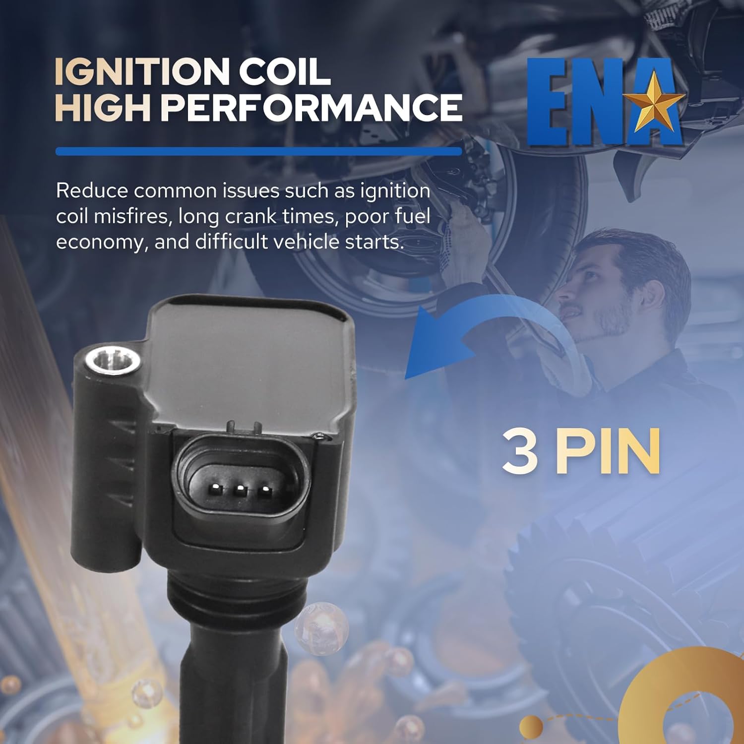 ENA Ignition Coil Pack UF673 Compatible with Dodge Dart 2013-2016 Jeep Renegade 2015-2018 Fiat 500 Turbo 500L 500X 2012-2020 1.4L L4 Coils Set of 4 Replacement for 68081914AA 68081914AB 68081914AC