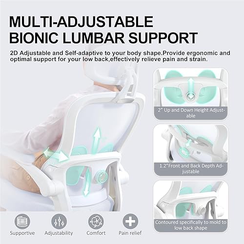 Miniatura 4 de Ergonomic Office Chair,Ultra Thick Office Desk Chair with Adjustable Lumbar Support and Headrest,Spring Cushion,Rocking Function,Flip-up arms,Mesh