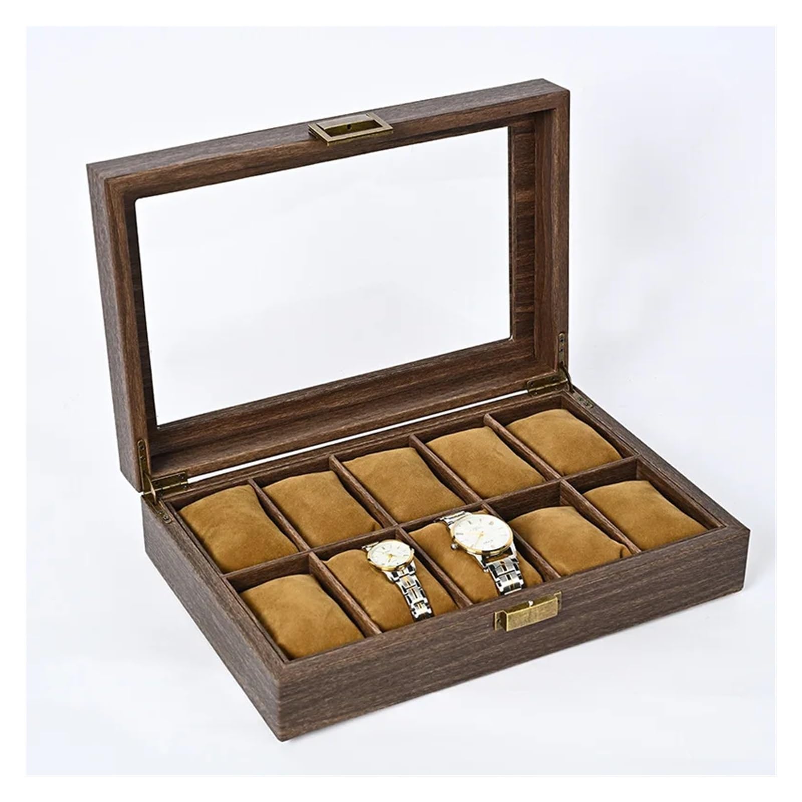 GHHZML Watch Box Handmade Wooden/Pu Leather 6+3 Watch And Sunglasses Organizer Multi-Function Jewelry Display Stand Box