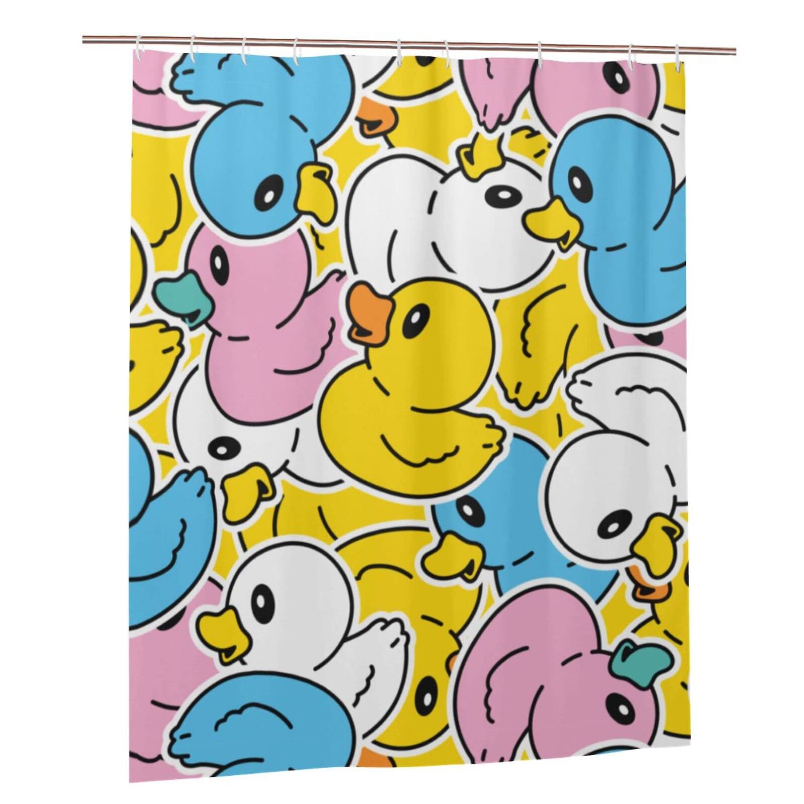 Fiokroo Colorful Rubber Ducks Shower Curtain 60x72in Waterproof Polyester Fabric Cute Ducky Bath Curtain with 12 Hooks, Shower Curtains Sets for Home Bathroom Decor
