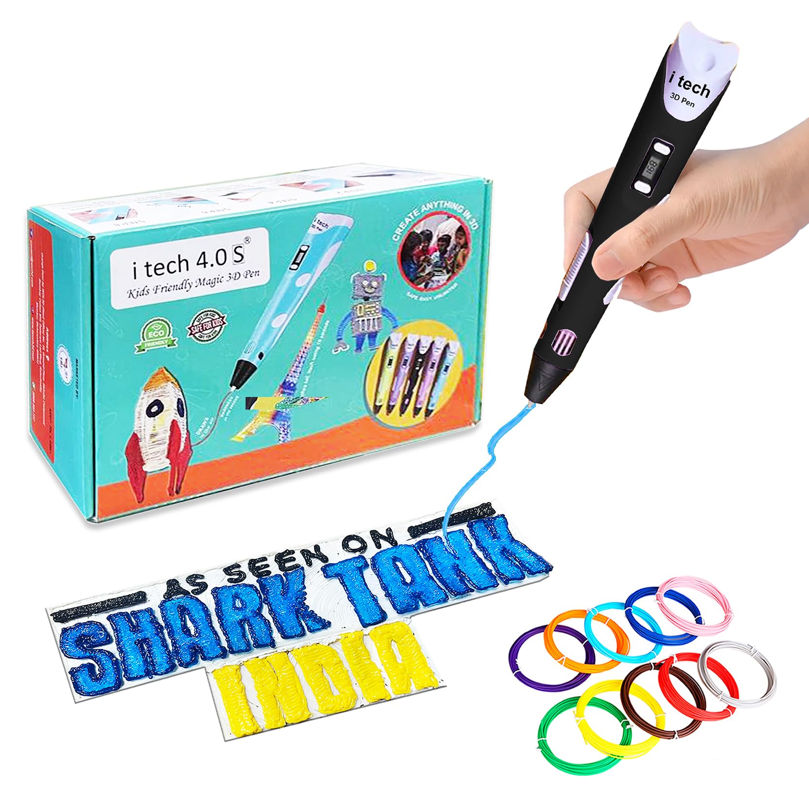 WOL3D I tech (Black) Magic 3D Pen with (10 in 1) 5M for 3D Printing with Speed Control, Advanced Temperature Regulation, OLED Display & Ergonomic Design – Compatible with variety of Filaments.