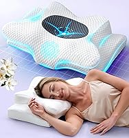 Emircey Cervical Neck Pillow: Sleep Doctor Approved Ergonomic Memory Foam Cooling Pillow for Side, Back & Stomach Sleepers - Neck Pain Relief
