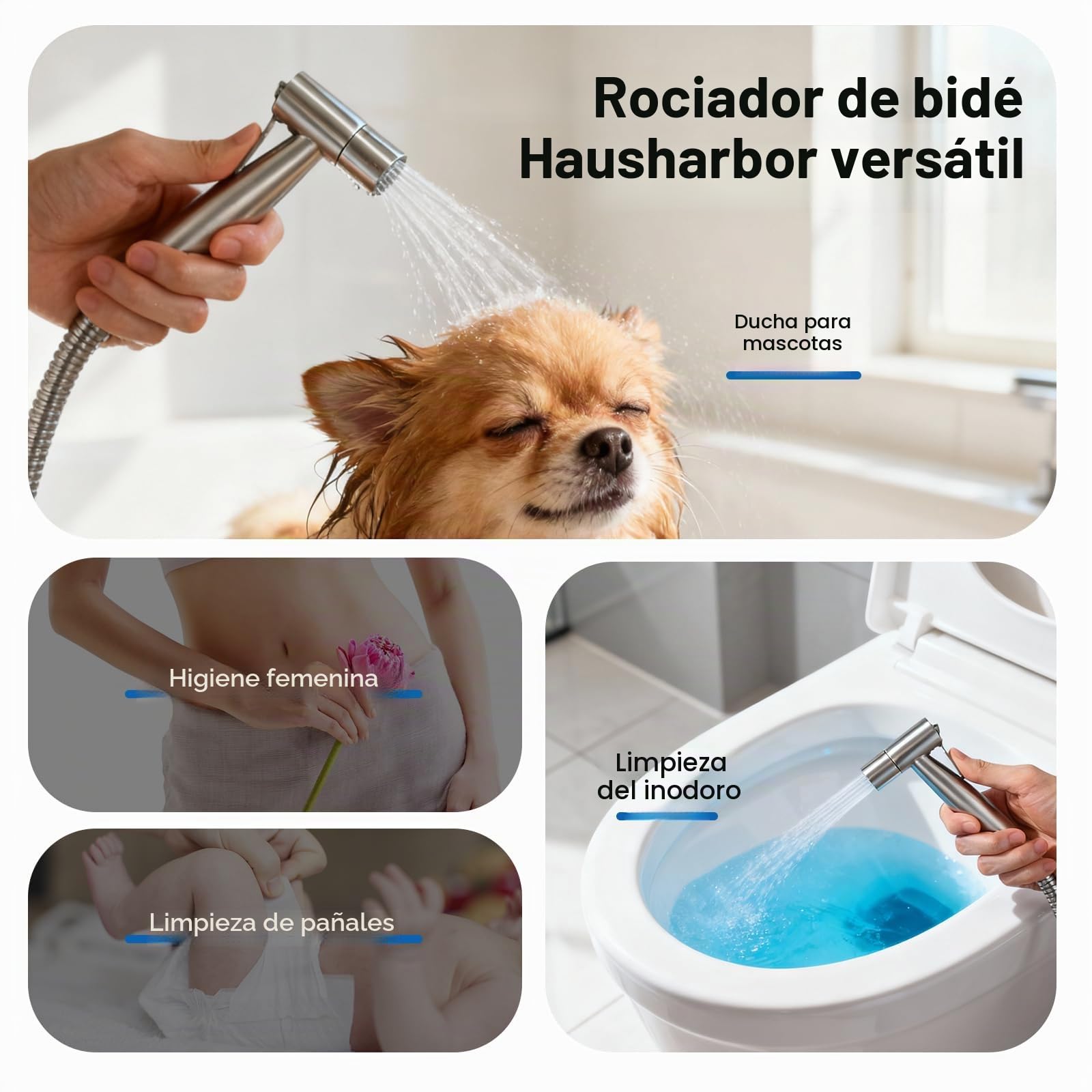 Duchas Higienicas Para WC, Grifo de Bidet con Manguera 1.5m, Sustituto Utilizado en El Baño, para Mascotas, La Higiene Personal con Adaptador G1/2,G3/8