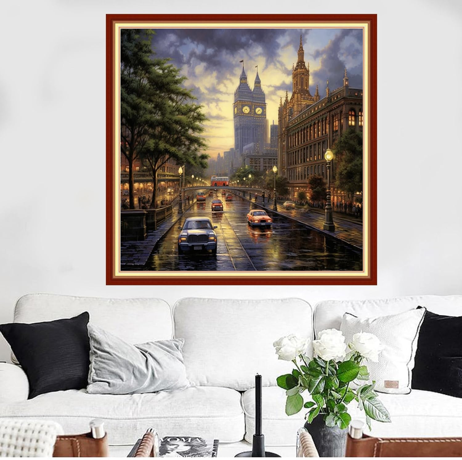 Funxvoot Stamped Cross Stitch Kits Beginners Full Range of Embroidery Kits for Adults 11CT Embroidery Patterns Needlepoint Kits Printed Cross Stitch Kits - (Street Night Scenery 18x18 inchs)