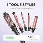 Wavytalk 5 in 1 Curling Wand Set, Curling Iron Set with Thermal Brush and 4 Interchangeable Anti-Frizz Ceramic Barrels (0.5”-1.25”), Dual Voltage Hair Curler with Less Heat Damage, Instant Heat Up, Rose Gold