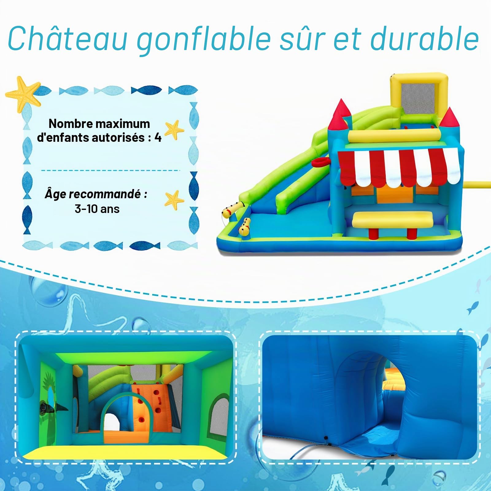 FBSPORT château Gonflable Enfant avec souffleur Aire de Jeux Gonflable Adulte Grand château Gonflable Piscine Meilleur Cadeau de Vacances/d'anniversaire pour Les Enfants 424 ×388 ×238 CM
