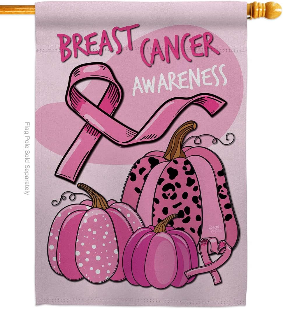 Pinktober House Flag - in October We Wear Pink Ribbon Banner Tapestry Yard Inspirational Gifts for Women Her - Fall Decorations for Home Room Decor Art Banner Tapestry Outdoor Made in USA