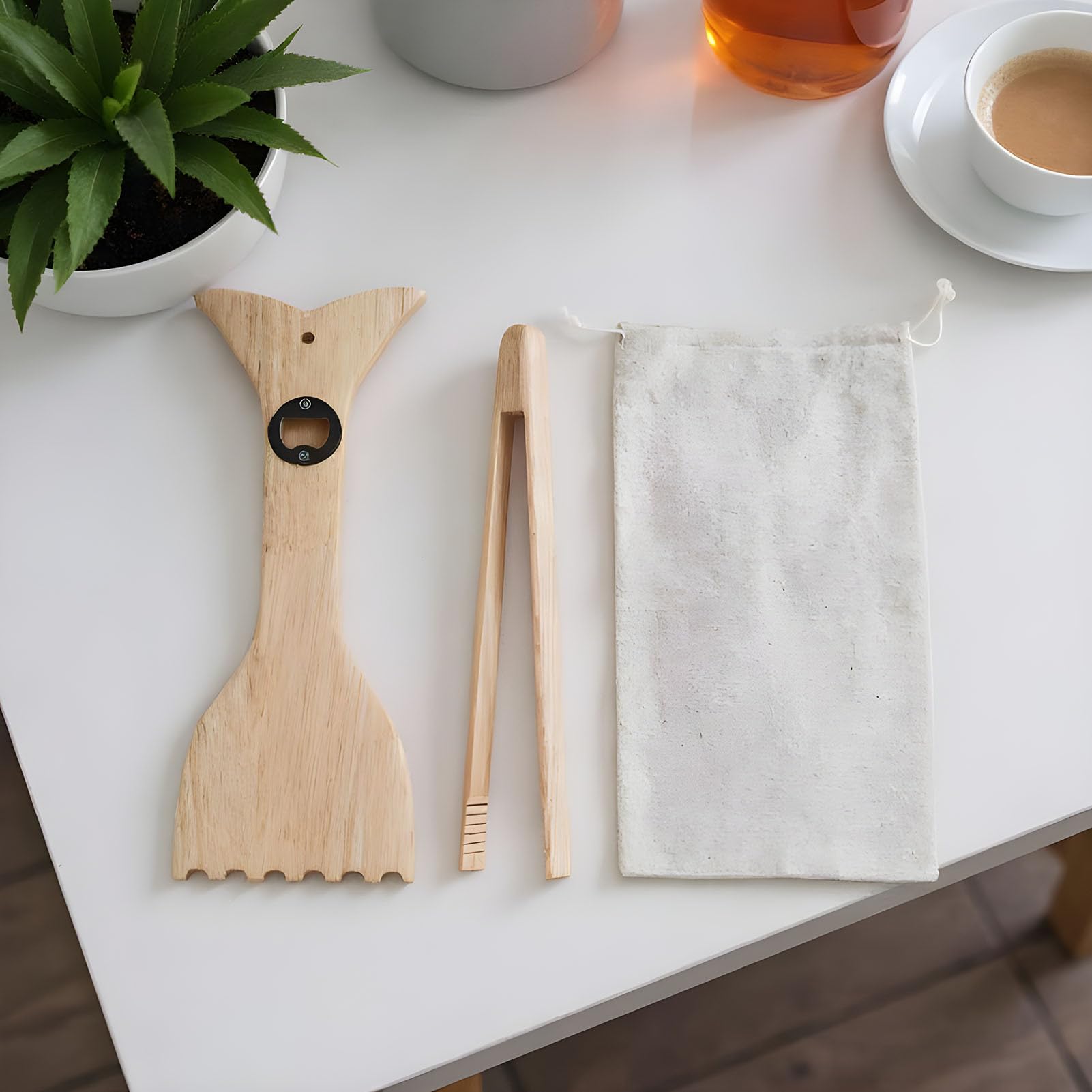 XIAOXIAOYU Rascador de Madera para Parrilla, raspador de Parrilla de Madera Natural para Barbacoa, Herramienta de Limpieza portátil antiarañazos con abridor de Botellas para ahumadores de Parrilla