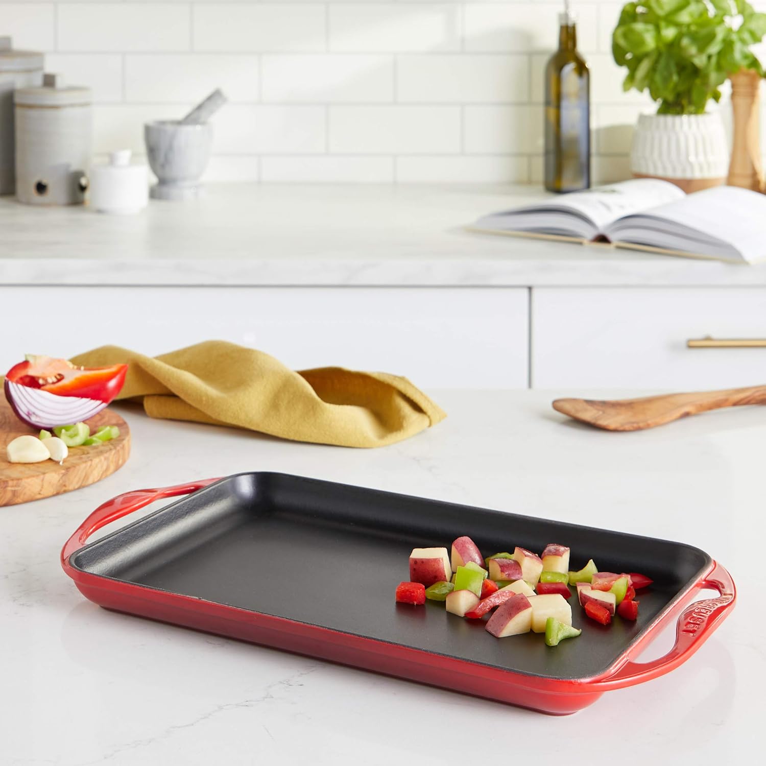 Le Creuset Enameled Cast Iron Rectangular Skinny Griddle, 13" x 8.5", Cerise