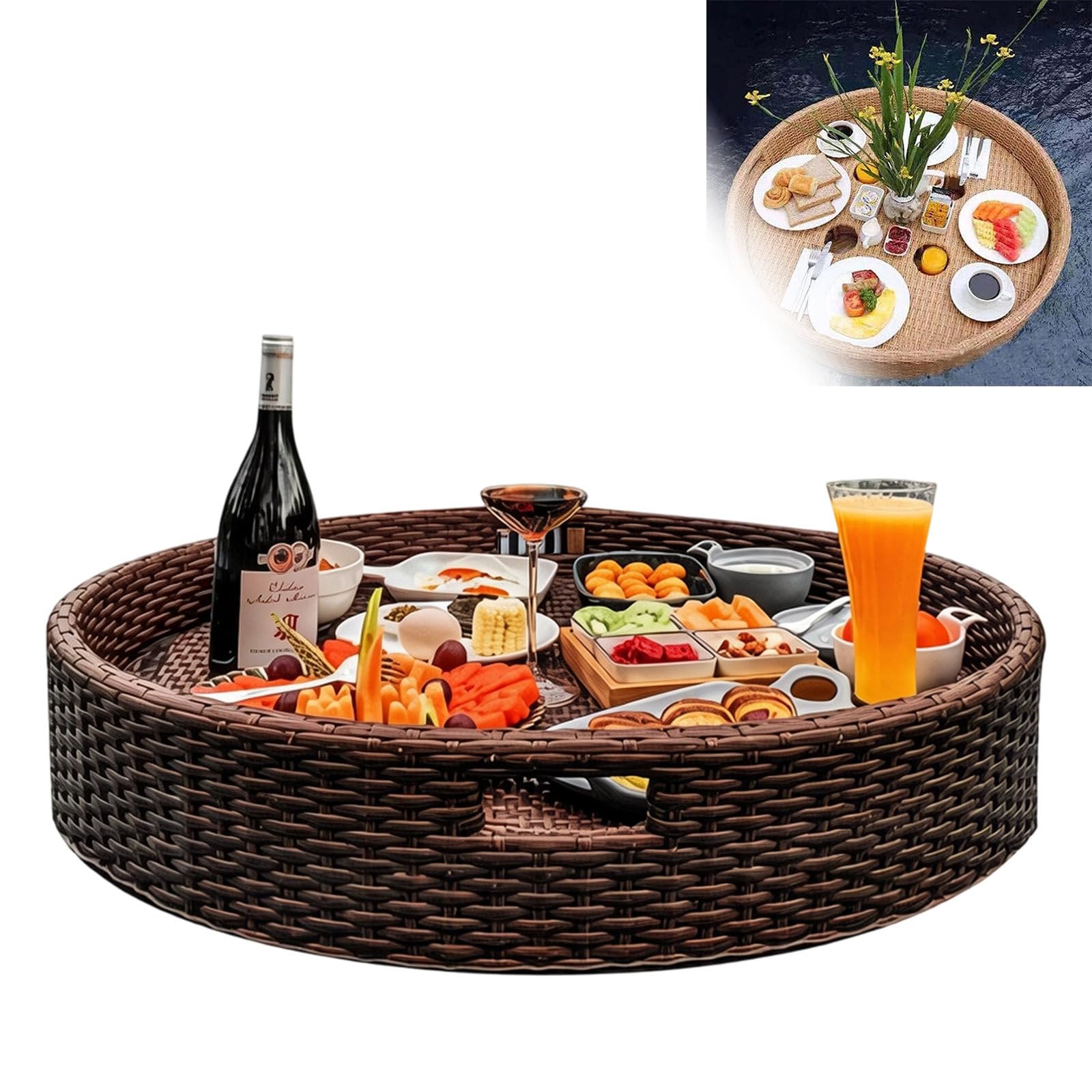 DzkZen Floating Pool Tray Floating Serving Tray Table & Bar - Swimming Pool Floats for Adults, Pool Parties - Floating Tray for Pool Serving Drinks, Floating Table Brown-60cm