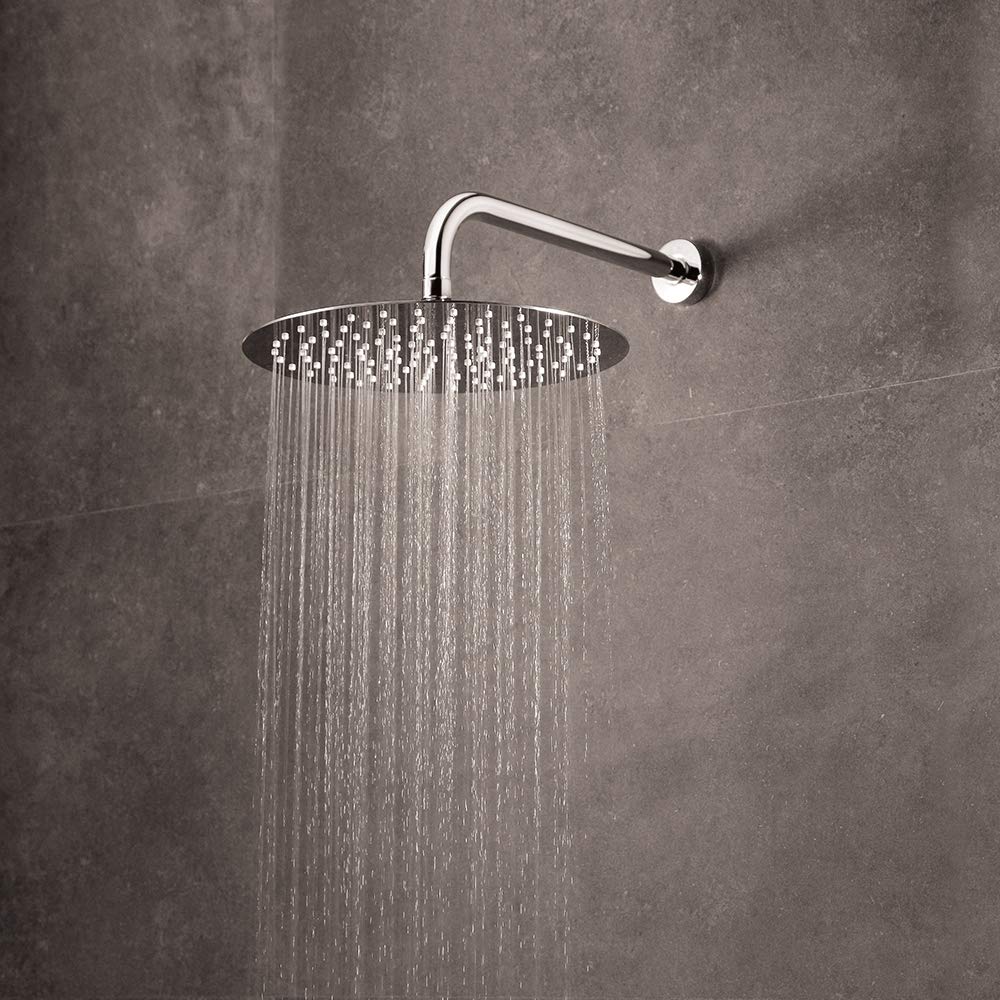 Ramon Soler Brazo de Ducha de Pared B350 de 350 mm. Soporte para Alcachofa de Ducha con Acabado Cromado Diamond Finish. Brazo de Extensión Redondo para Ducha con Sujeción en la Pared.