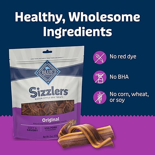 Miniatura 7 de Blue Buffalo Sizzlers - Golosinas naturales para perros suaves y húmedas bolsa original de cerdo de 6 onzas