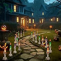 Vista 6 de WATERGLIDE Juego de 5 estacas de luz para velas de Halloween, diseño de manos de esqueleto, resistentes al agua, funciona