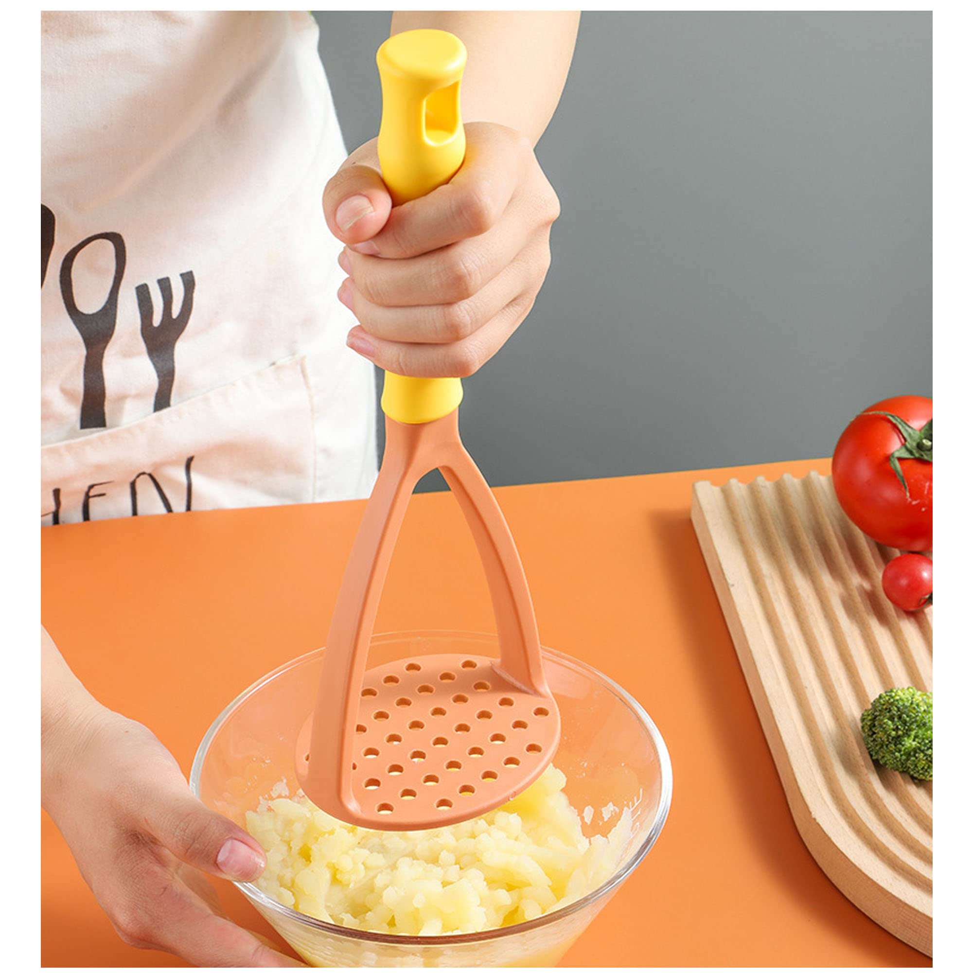 2xKartoffelstampfer, manueller Stampfer, Küchenstampfer, kratzfest, antihaftbeschichtet, für Kartoffel, Kürbis, Stampfer, Küchenwerkzeuge für Bohnen, Babynahrung, Avocado (grün + orange)