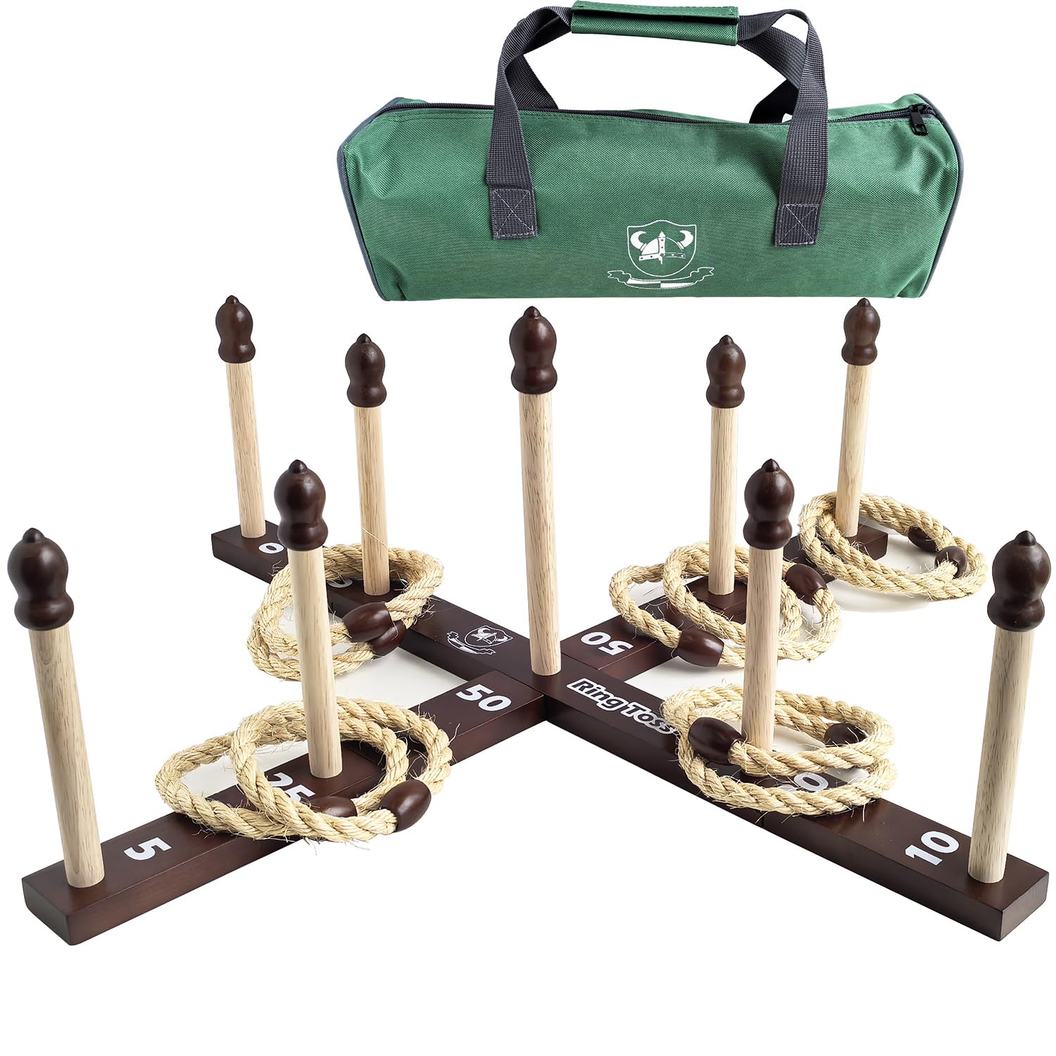 Juego de lanzamiento de anillos de madera con bolsa de transporte