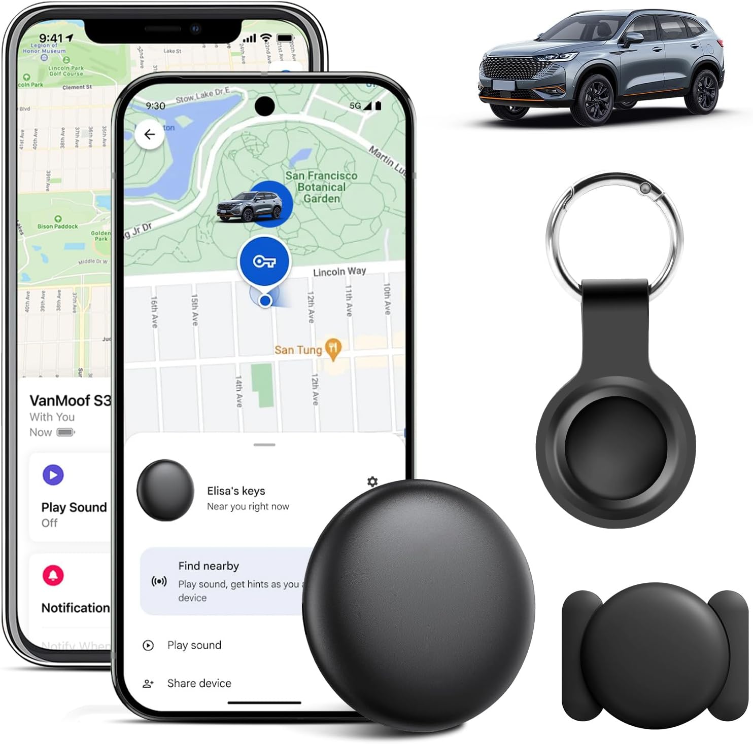 GPS Tracker for Vehicles Work with Built-in APP (Compatible with iOS and Android),Mini Car Air Tracker Tag With Magnet Global Coverage,Hidden Car Locator Device,No Monthly Fee or Subscription (black)